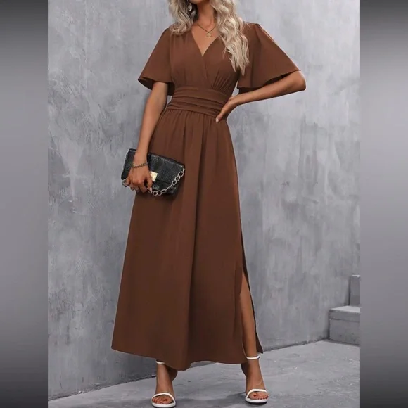 Boho butterfly sleeve slit thigh maxi dress